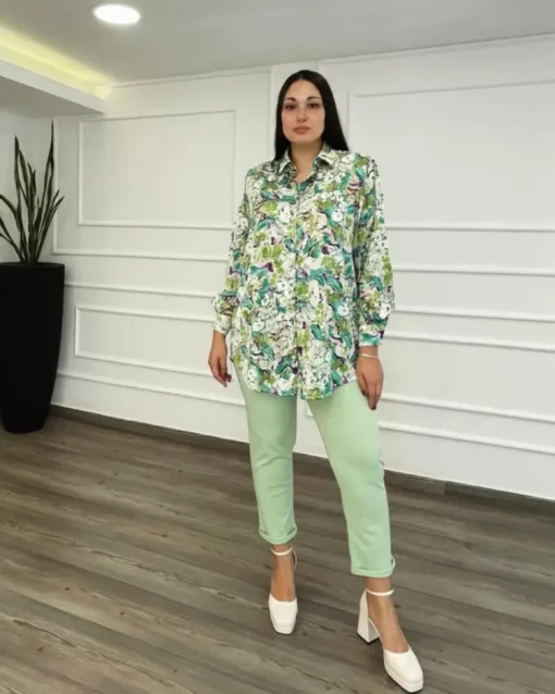 Πουκάμισο σατέν με Βάτες Plus Size V1122