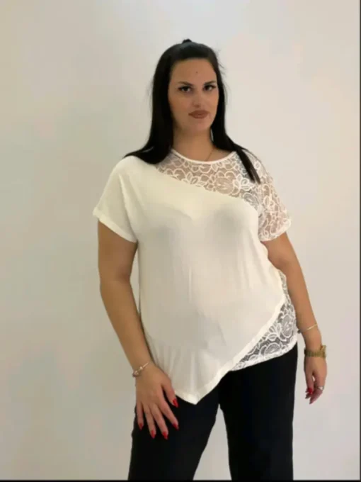 Plus size Μπλούζα βισκόζ με δαντέλα V31562