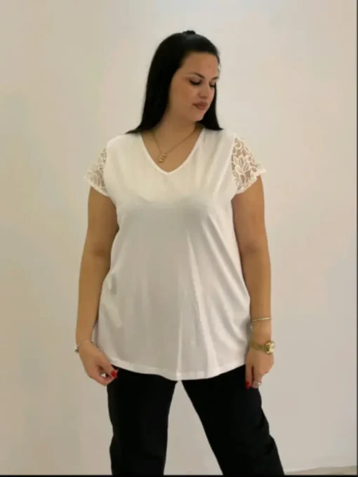 Plus size Μπλούζα βαμβακολύκρα με δαντέλα V31551