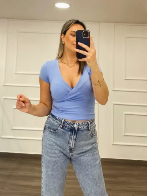 Mπλουζάκι κρουαζέ crop top V1145